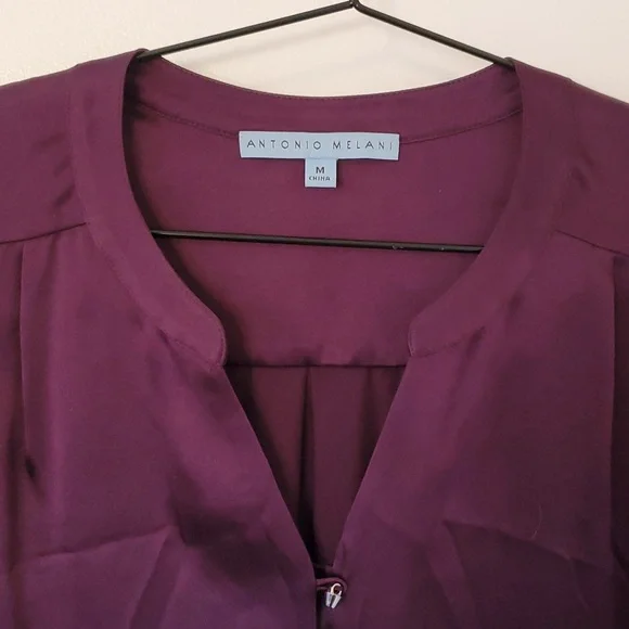 100% Silk Antonio Melani Purple Long Sleeve Blouse - Picture 2 of 6